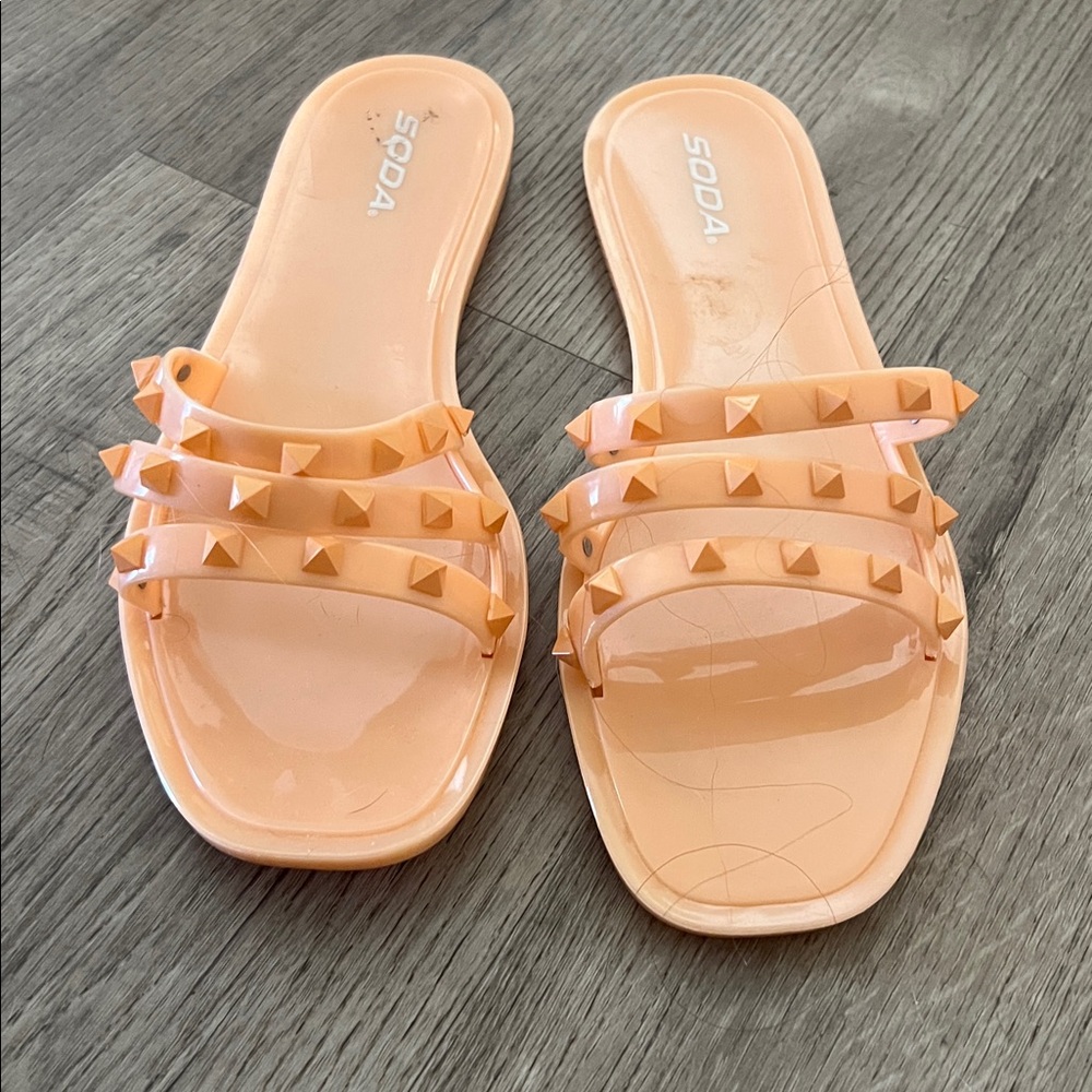 Soda Apricot Studded Slide Sandals